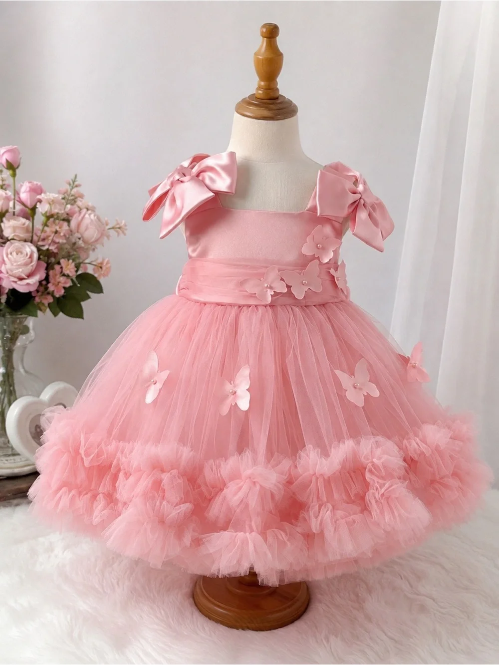 Pink Flower Tulle Party Dress for Girls